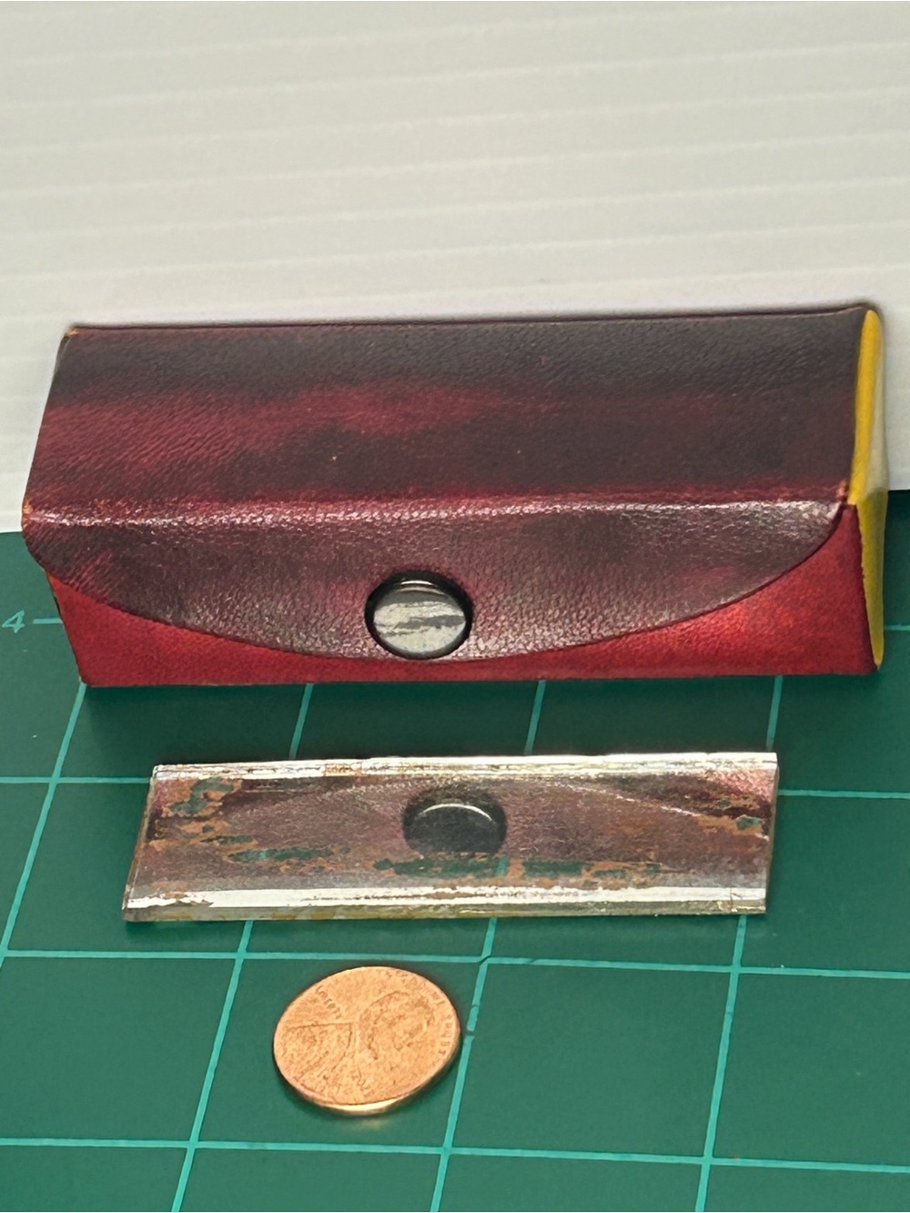 Vintage Leather or Faux Leather Lipstick Hard Sided Carrying Case with Mirror